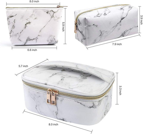 MAGEFY 3Pcs Makeup Bags Portable Travel Cosmetic Bag Waterproof Organizer Multifunction Case with Gold Zipper Marble Toiletry Bags for Women......