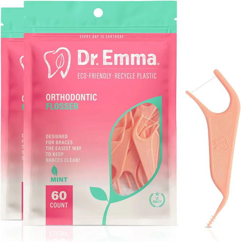 Orthodontic Flossers for Braces, Ortho Dental Floss Picks, Mint Flavor 60 Count/Bag (Pink, 2pack)...