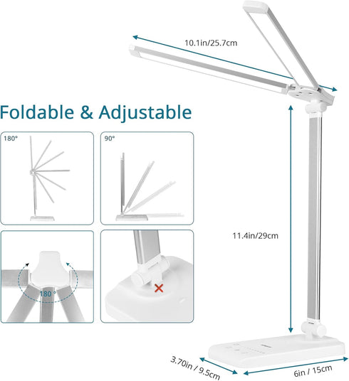 Semlos LED Desk Lamp, Eye-Caring Table Lamps, 5 Lighting Modes & 5 Brightness Levels, Dual-Head, Touch Control, Dimmable Desk Light for Home Offic...