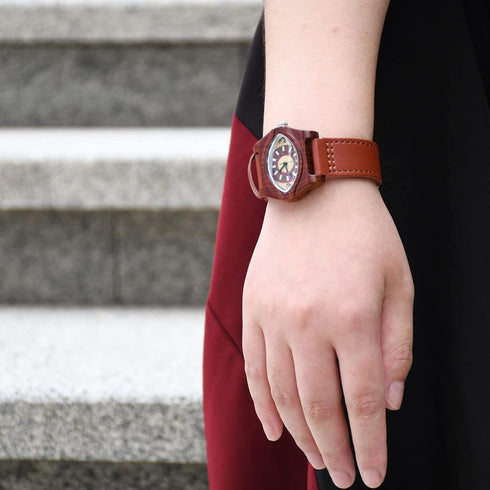 AIMES Womens Wooden Watch with Leather Strap Quartz Analog Red Bamboo Wooden Watches for Women Unique Lightweight Handmade Wood Wrist Watch...