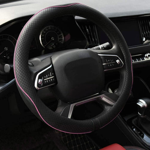 Microfiber Leather Steering Wheel Cover Anti-Slip Matte Finish Auto Car Wheel Cover Universal 15 Inch Wheel Cover for Car Embossing Pattern (Pink ...
