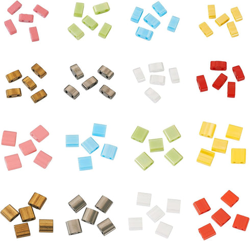 560Pcs Glass Tila Beads 16 Colors Square Seed Beads Luster Beads Rectangle Tile Beads 2 Hole Carrier Beads for Crafts DIY Jewelry Making Supplies...