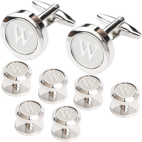 Mens Cufflinks and Studs Tuxedo Shirts Business Wedding Initials Alphabet A-Z Gift Set...