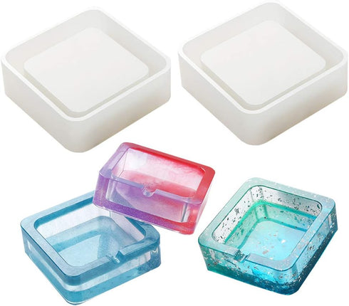 Ashtray Molds for Epoxy Resin, Resin Ashtray Molds Silicone Square and Round 2 PCS Set Easy to Demold (2 PCS Square)...