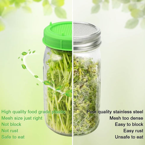 12 Pack Plastic Sprouting Lids for 86mm Wide Mouth Mason Jars, Sprouting Strainer Lid for Canning Jars, Suit for Grow Bean Sprouts, Alfalfa, Salad...