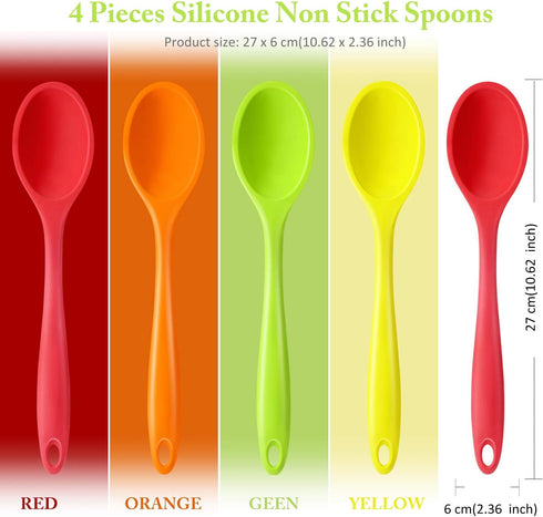 Shappy 4 Pieces Silicone Mixing Spoon Spatula Scrapers for Cooking, 10.6 Inch Heat Resistant Large Non Stick Basting Utensil for Mixing, Baking, S...