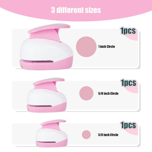 LOVEINUSA 3PCS Paper Hole Punches Pink, Lever Punch 3 Sizes Circle Holes Craft Paper Punch Set for Scrapbooking Festival Paper Greeting Card DIY A...