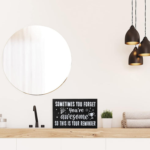 Inspirational Wooden Box Sign, Sometimes You Forget You're Awesome Sign, Farmhouse Rustic Black Wood Block Plaque with Positive Sayings, Desk Deco...