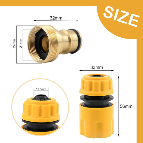 Garden Mixer Tap Hose Fitting Set, 1pcs Hose End Connector 1pcs Tap Adaptor, for 1/2" Plastic Quick Connector and Standard Threaded Tap, for Irrig...