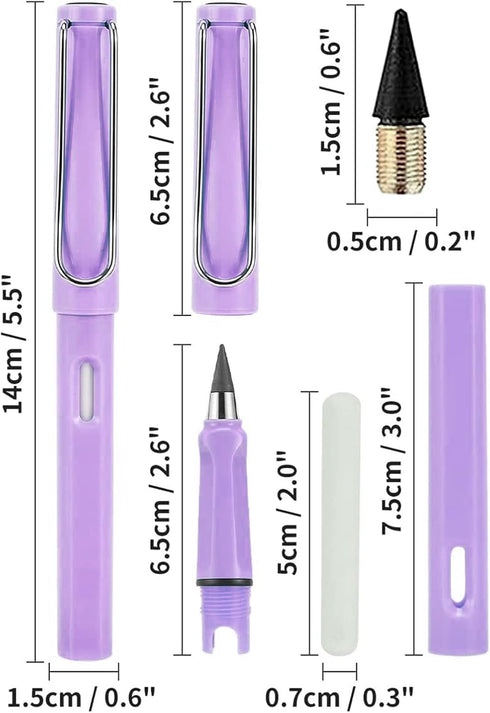 Pencils 6Pcs Inkless Pencils,Eternal And 6pcs Replacement Pencils Nibs,Unlimited Writing Pencil, Reusable Infinity Pencil With Eraser Writing Sket...