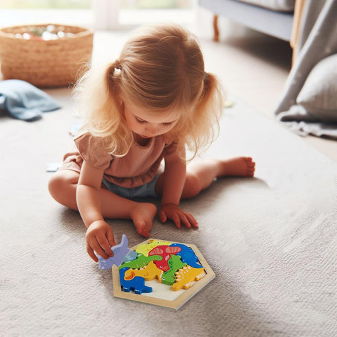 Wooden Dinosaur Puzzles for Toddlers Educational Learning Toy for 3 4 5+Year Old Boys Girls Shape Pattern Block Puzzles...