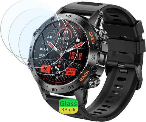 Compatible for SUNKTA K52 1.39" Military Smart Watch Screen Protector (3 Pack) 9H Tempered Glass Film Compatible for EIGIIS/PDDOEIL/ESFOE/LIGE/JUG...