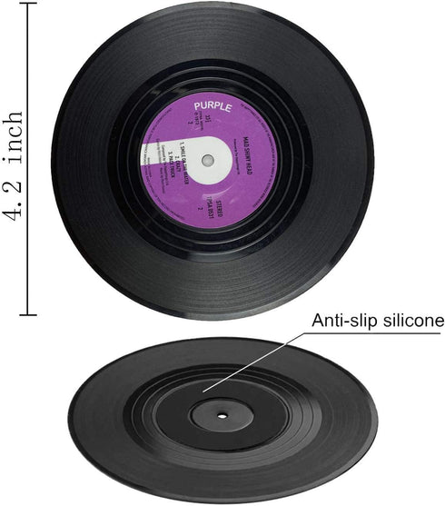 MECOWON Music Coasters with Vinyl Record Player Holder, Set of 6 Drink Coasters for Music Lovers...