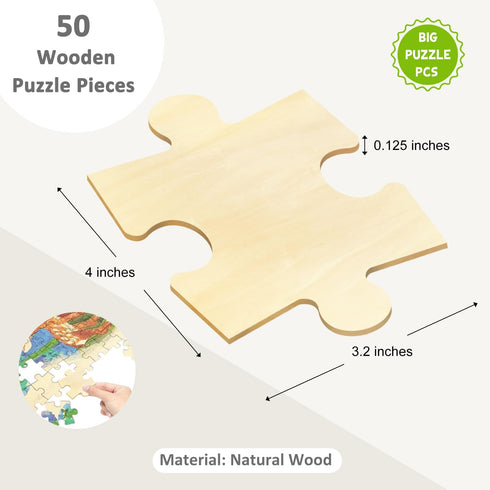 50 Blank Wooden Puzzle Pieces Large Size, Each Piece is 4x3.2 Inches to Draw on, Unfinished Freeform Jigsaw Puzzle Pieces for DIY Arts & Crafts, N...