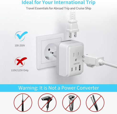 VINTAR European Travel Plug Adapter Kit, UK Power Adapter with 3 USB Ports (2 USB C) & 2 American Outlets, Type C,G,H Swap&Adapt Attachments, Adap...