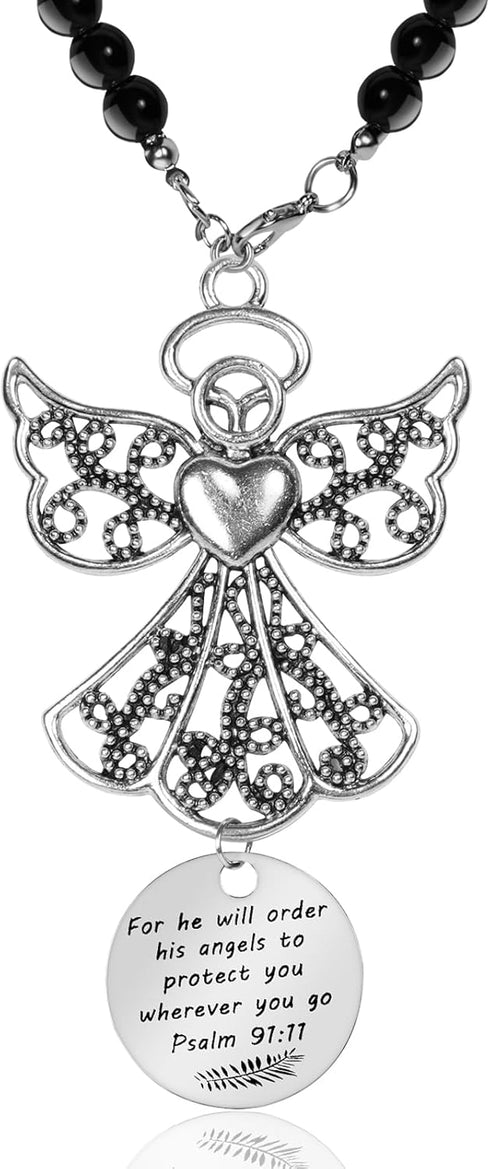 Angel Car Charm, for He Will Order His Angels to Protect You Wherever You Will Go, Psalm 91:11, Rear View Mirror Car Charm, Car Accessories for Wo...