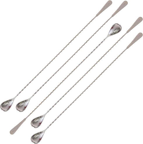 18" Cocktail Mixing Glass Bar Spoon - Long Handle Stainless Steel Drink Mixer to Chill and Mix Stirred Drinks - Set of 5 Spoons...