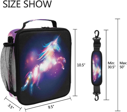 Wamika Unicorn Magic Design With Stars Lunch Box Insulated Lunch Bag Large Freezable Mermaid Unicorn Rainbow Galaxy Space Lunch Bag Tote Cooler Lu...