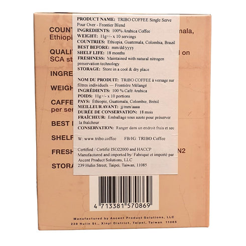Tribo Coffee Single-Serve Portable Pour Over Drip Coffee - Frontier Blend - 10 Servings (Dark Roast)...