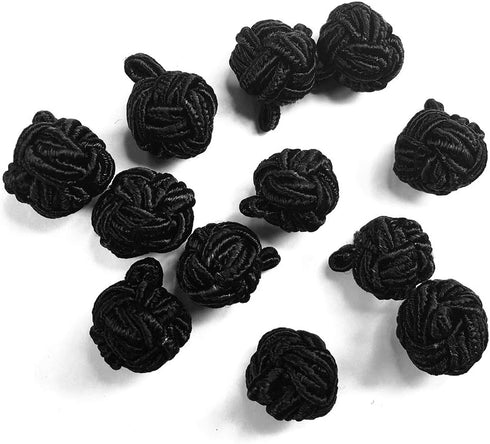 12 pcs Chinese Black knots, Vintage fabric ball buttons, Approx. 1/2", SP-2838...