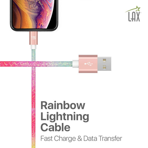 LAX Gadgets USB A to Lightning Cable - Glitter Apple MFI Certified Lightning Cable for iPhone, iPad, iPod - Durable Nylon Braided Fast Charging Ca...