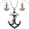 Silvertone Nautical Anchor Pendant Necklace and Earring Set 24" Chain...