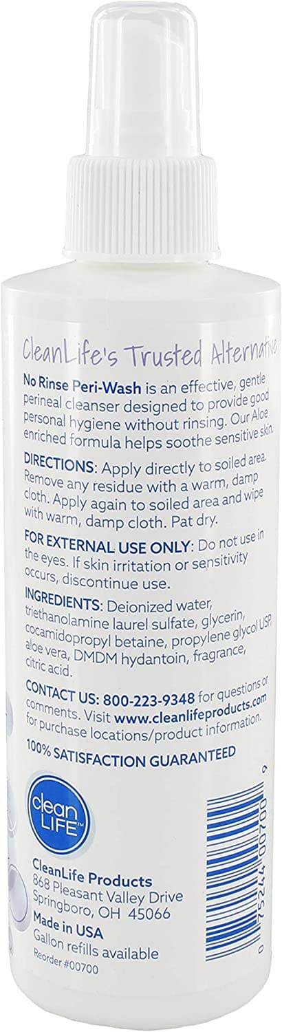 No-Rinse Peri-Wash, 8 fl oz - Soothing, Protecting Perineal Cleanser in a Rinse-Free Formula (Pack of 3)...