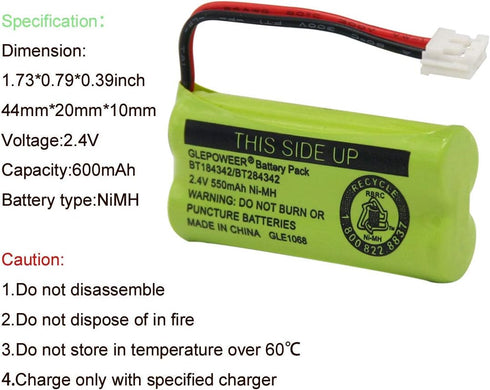 BT184342/BT284342 Cordless Phone Battery Pack Compatible with BT18433/BT28433 BT1011 BT1018 BT1022 BT1031 CS6219 CS6229 DS6151 L602 L701 Handset(2...