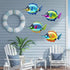 HHgrowe Metal fish art wall decor ocean beach swimming pool garden decoration indoor and outdoor home hanging decoration Sculpture Statue 4PC...