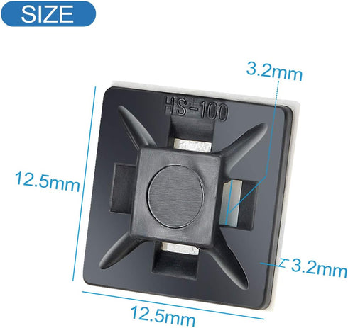 XHF 200 PCS 1/2" Black Self Adhesive Cable Zip Tie Mounts Wire Cable Clips Holders Management Anchors Organizer Holders Squares(HS-100)...