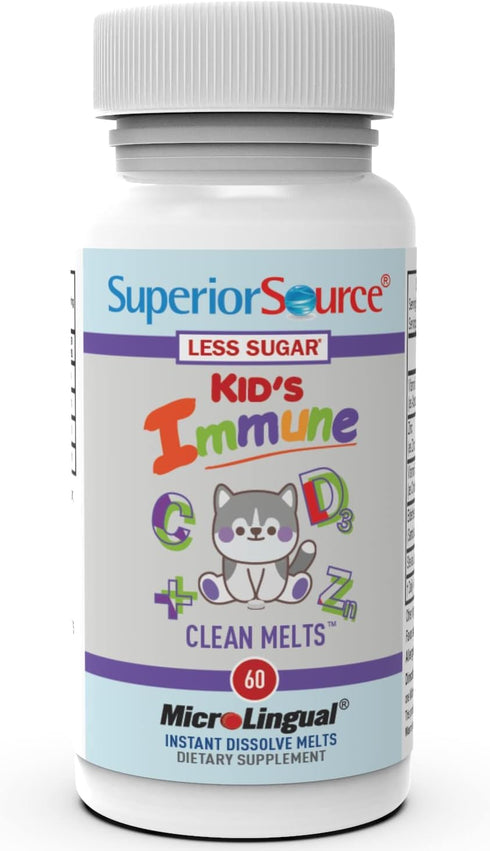 Superior Source Kid’s Immune, Clean Melts, Quick Dissolve MicroLingual Tablets, 60 Ct, Alternative to Gummies, Zinc (2 mg), Vitamin C (30 mg), D3 ...