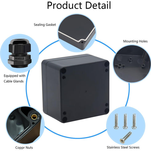 2 Packs Junction Box IP65 Waterproof ABS Plastic Electrical Project Case Power Junction Boxes, Project Box with 8 PCS M16 Cable Glands 3.27x3.19x2...
