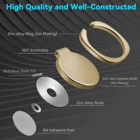 Zinc Alloy Cell Phone Ring Holder Finger Ring Stand, 360 Degree Rotation Kickstand Grip Holder (Square/Gold)......
