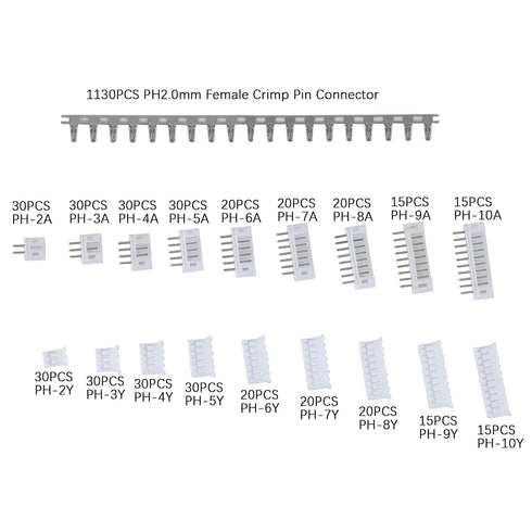 1550PCS JST PH 2.0mm Connector Assortment Kit 2.0mm Pitch Male Female 2/3/4/5/6/7/8/9/10 Pin Housing Adapter Plug Terminal...
