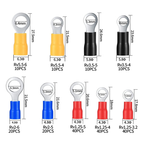 200 Pcs Mixed Quick Disconnect Electrical Ring Terminals, Insulated O Ring Crimp Terminals Connectors, Electrical Wire Crimp Terminals Connectors ...