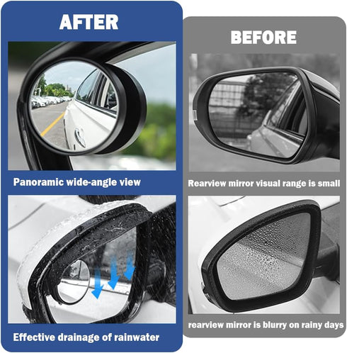 2PCS Car Blind Spot Mirror with Side Mirror Rain Guard,Carbon Fibre Rear View Mirror Rain Visor & 360° Adjustable HD Blindspot Mirror,Universal Au...