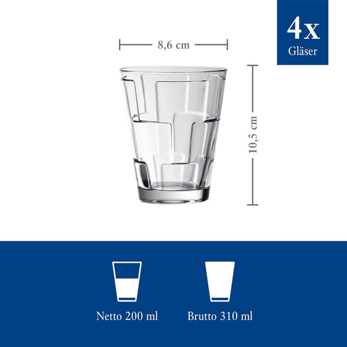 Villeroy & Boch Dressed Up Assorted Design Tumblers (Set of 4), 10.5 oz Capacity, Clear...