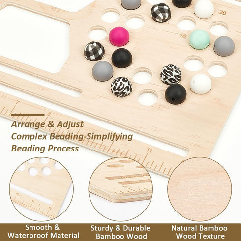 BENECREAT 13x7.8 Inch Wood Bead Board, Hollow Silicone Bead Board Kit, Papaya Whip Bead Wristlet Keychain Tools for Jewelry Making Bracelet Neckla...