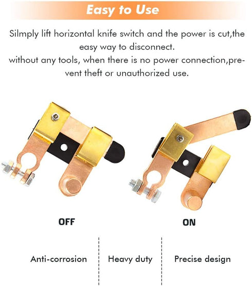 Top Post Negative Battery Disconnect Switch 12V / 24V 250/750 Amps Knife Blade Isolator Power Cutoff Switch for Marine Car Boat RV ATV (Horizontal...