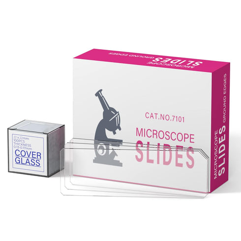 Rounded Edge Microscope Slides Kit, 50 Pcs Pre-Cleaned Blank Microscope Slides and 100 Pcs 22x22mm Square Coverslips Cover Glass for Monocular Bin...