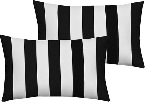 Leaveland White and Black Stripe Set of 2 12x20 Inch Cotton Polyester Square Throw Pillow Case Decorative Durable Cushion Slipcover Home Decor Sof...