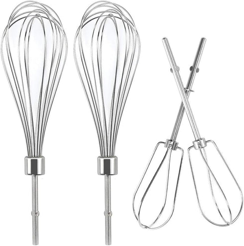 Cenipar W10490648&KHMPW- KHM2B W10490648 Hand Mixer Turbo Beaters(2 Pack) & KHMPW Stainless Steel Pro Whisk(2 Pack) Fit for KHM512BM KHMPW KHM2B...
