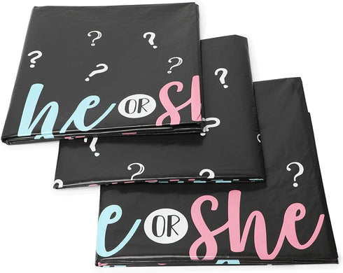 Sparkle and Bash Gender Reveal Party - Plastic Tablecloth - He or She Tablecloth Baby Shower Decorations (54 x 108 Inch, 3 Pack)...