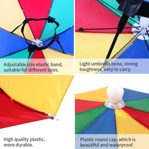 Umbrella Hat, 27" Diameter Rainbow Umbrella Hats, Hands Free Fishing Umbrella Cap Sunhat, Head Umbrella Hat for Kids, Men & Women, Headwear Umbrel...