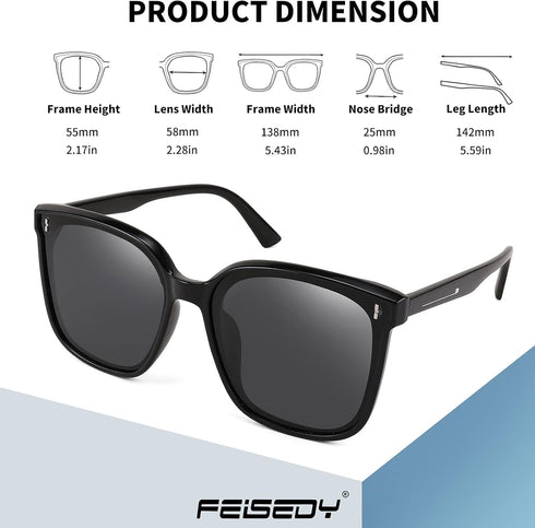 FEISEDY Women Oversized Vintage Polarized Sunglasses Square Cute Trendy Classic Simple Men B2758...