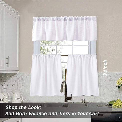 Valea Home Burlap Tier Curtains for Kitchen, Rustic Rod Pocket, Short Window, 24 inch Linen Cafe Curtains, White, Set of 2...