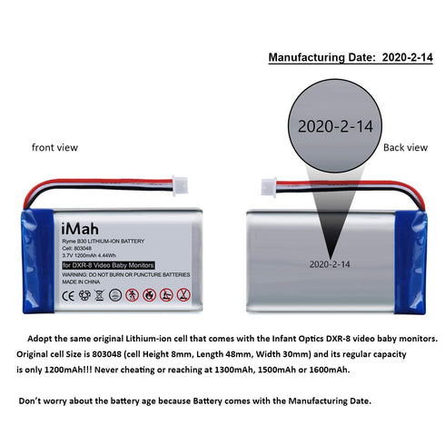 Replacement for Infant Optics DXR-8 Baby Monitor Battery Sp 803048 3.7V 1200mAh Lithium-ion Rechargeable, Pack of 2...
