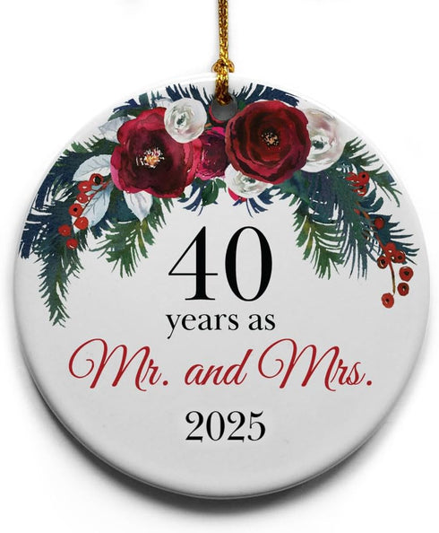 40 Years as Mr. and Mrs. - 40th Anniversary for Parents, Couple, 40 Wedding Anniversary Ceramic Christmas Tree Ornament Gift, Holiday Keepsake in ...