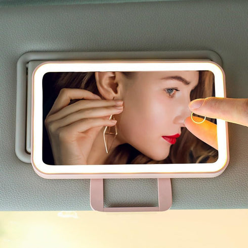 Car Sunshade Mirror Clip Vanity Mirror, Car Sun Visor Makeup Mirror Surround LED Lights Touch Screen Plug and Play with Back Clip, Universal for C...
