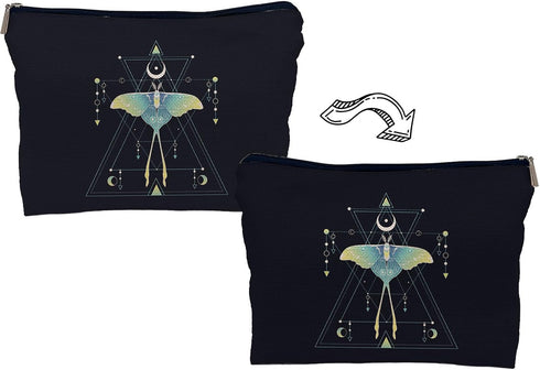 Green Luna Moth Witch Makeup Bag, Goth Gothic Butterfly Moth Makeup Bag, Witch Witchy Gifts for Women, Moon Small Makeup Cosmetic Bag for Purse...